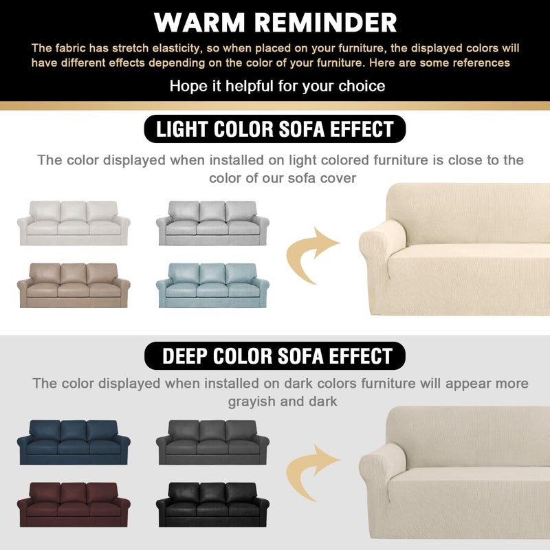 PrinceDeco Couch Covers for 3 Cushion Couch Sofa Pet Friendly Extra Large Couch Cover for Oversized Sofa Washable Furniture Protector Fitted Sofa Slipcovers Stay in Place(XL Sofa, Biscotti Beige) - Image 2
